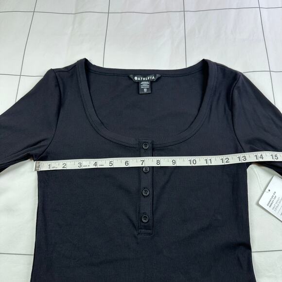 Athleta Top Womens XS Black Signature Rib Henley Modal Commute Lounge Travel New - Picture 10 of 10